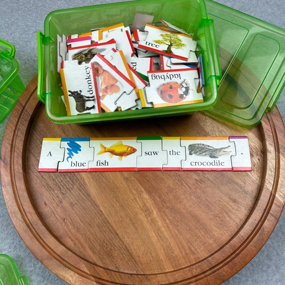 Educational Learning Puzzle Set Sentence Building Math Facts Storage Bins
